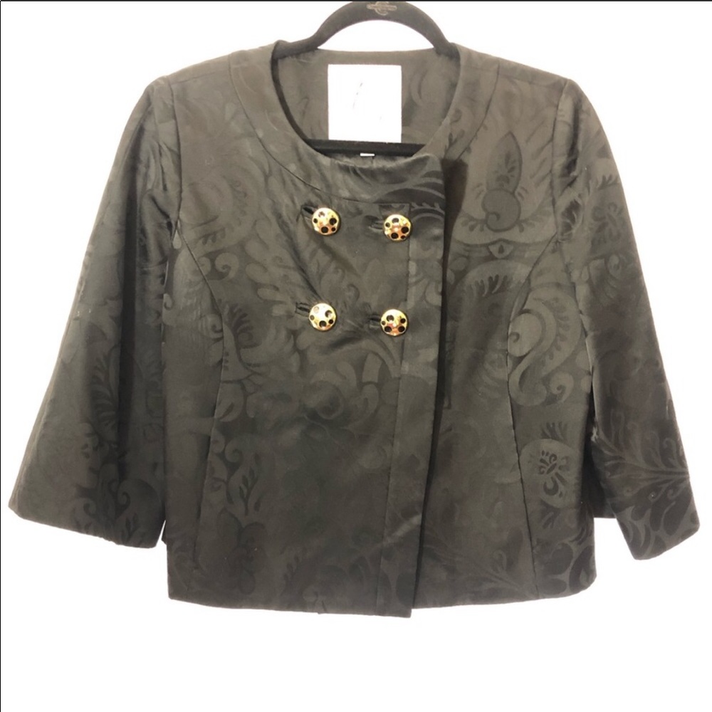 Elegant Black Jacquard Double-Breasted Jacket